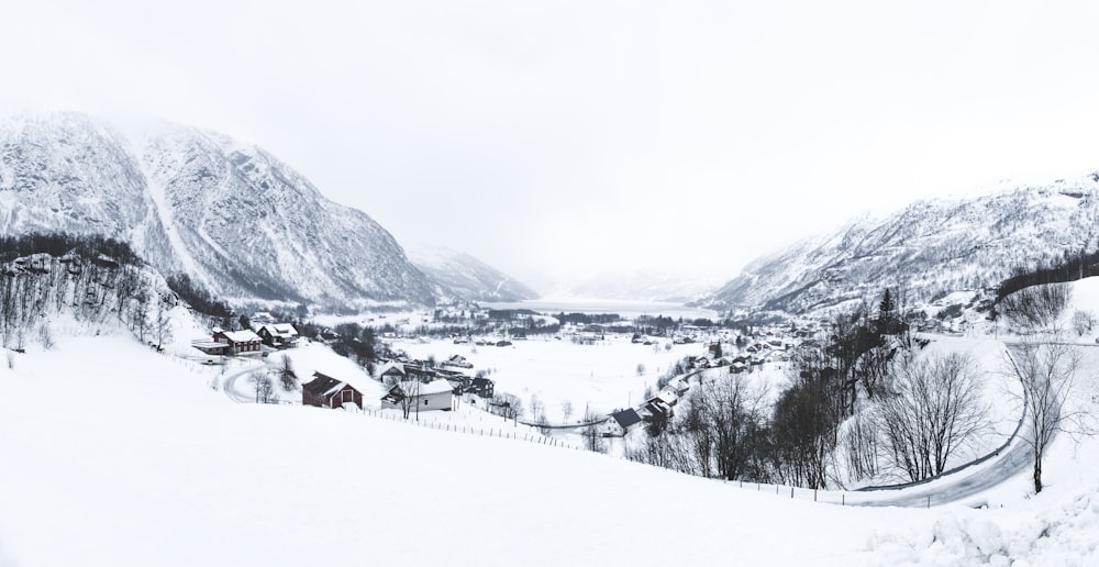 village coated with snow