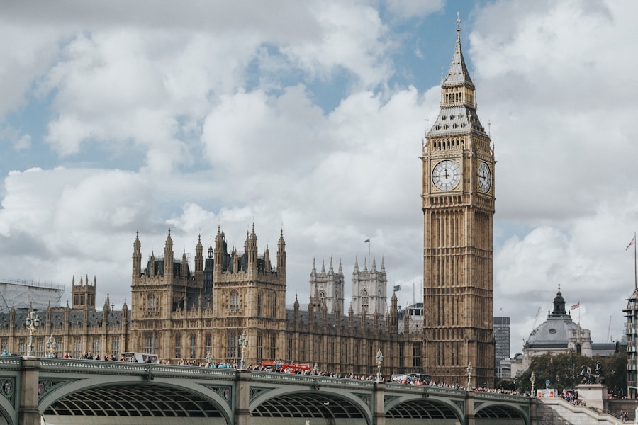 London skyline with iconic buildings representing trademark registration in the United Kingdom