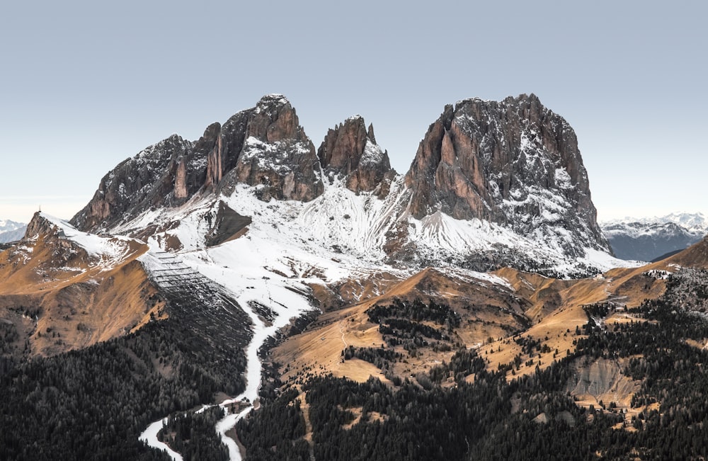 photo of snow covered mountain under clear blue sky