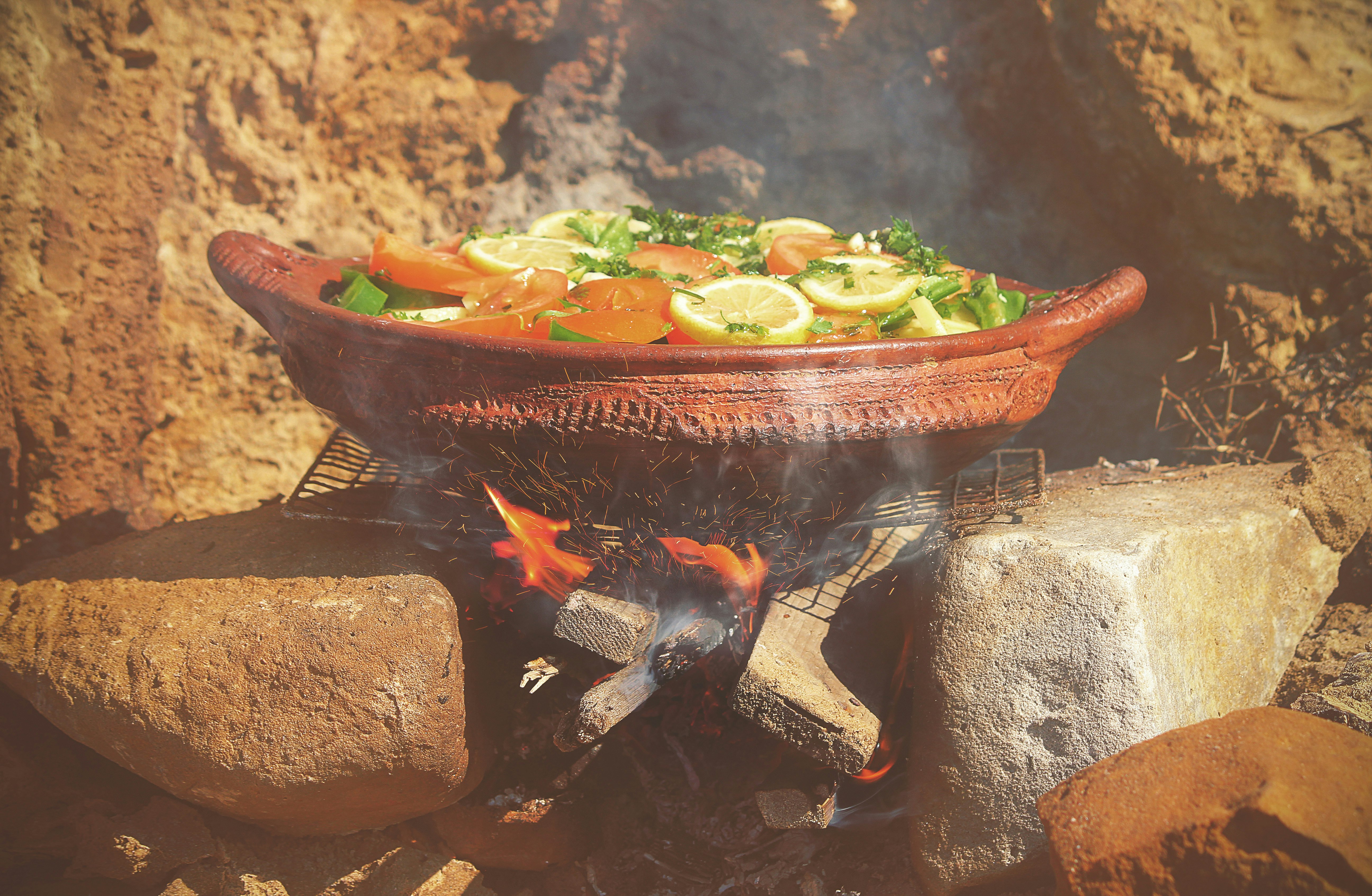 food cooked on firewood