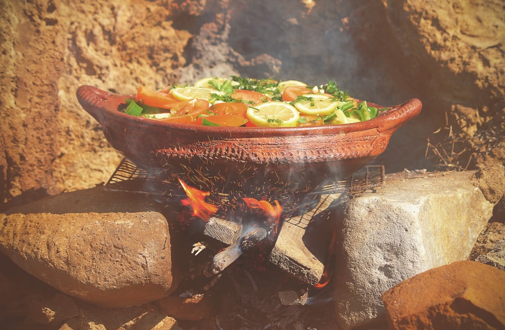food cooked on firewood