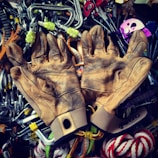 A pair of rugged gloves designed for rescue operations laid out neatly.