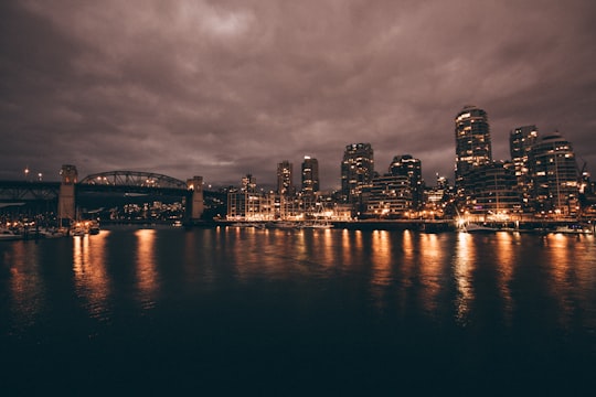 photo of lighted city in Harbour Centre Canada