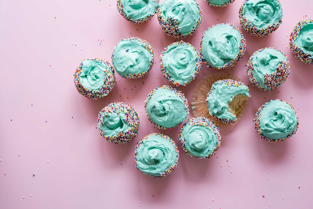 cupcake with teal icing lot