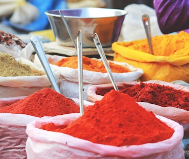 assorted-color powders