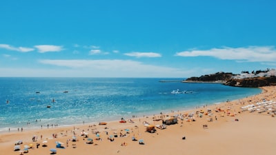 Tourists on a sandy shore