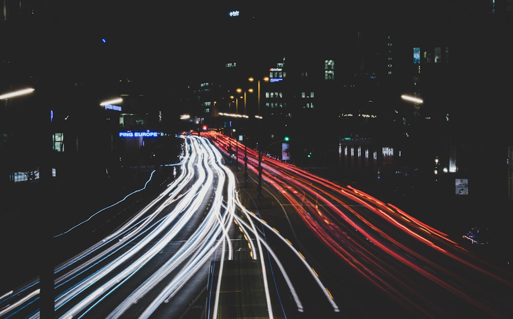 timelapse photography of road