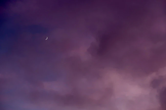 A serene moment showing an anime character gazing at a glowing purple moon.