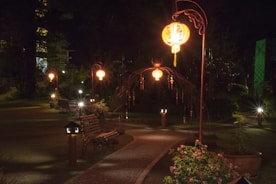 Beautifully designed outdoor lighting illuminating a pathway.