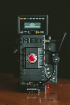 close-up photography of black camera