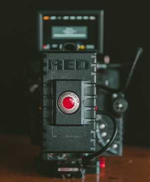 close-up photography of black camera