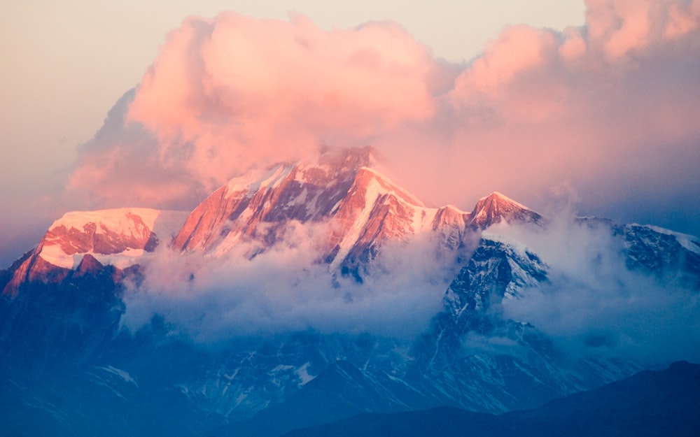 mountain covered with snow at daytime