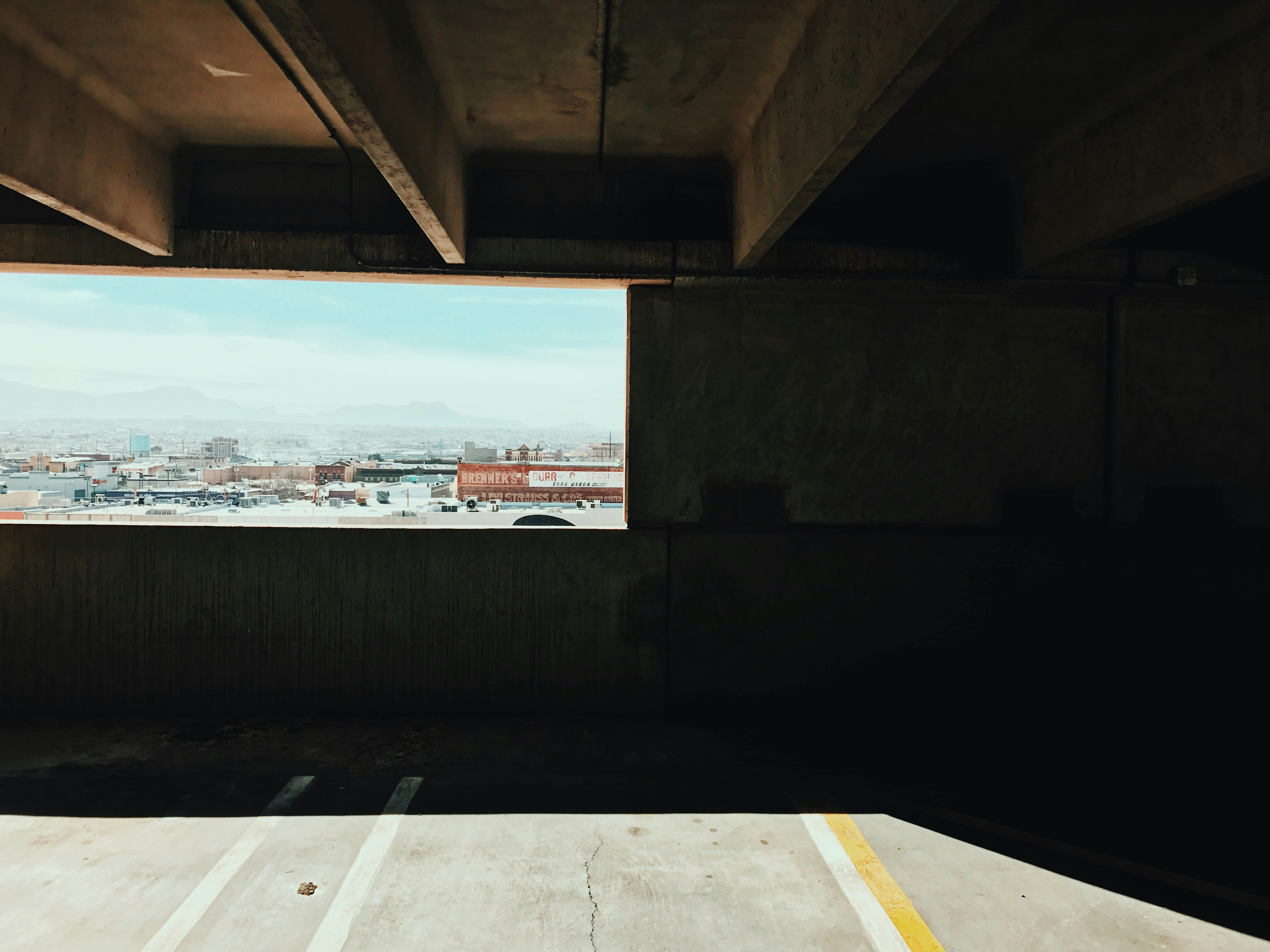 View out of a multi-story parking lot in El Paso, Texas