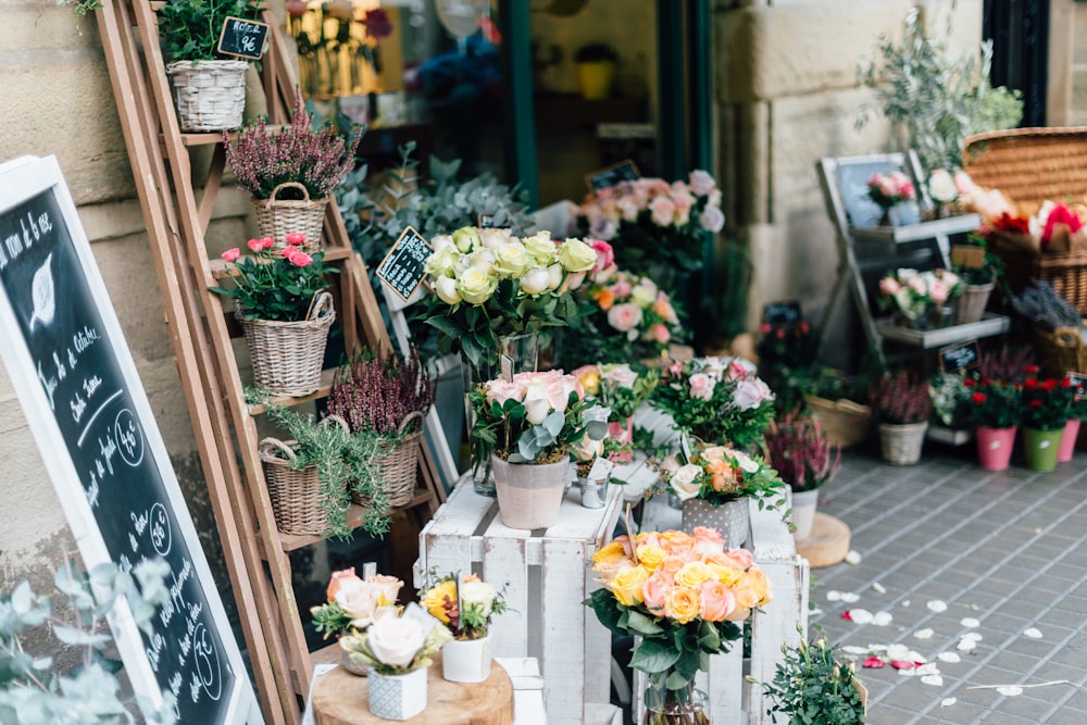 assorted flower bouquet near flower shop