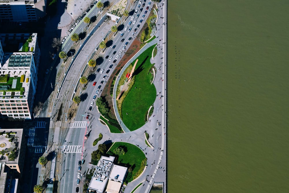 aerial view of road