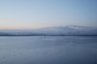 A serene morning scene with a woman enjoying a calm ocean view, embodying peace and balance.