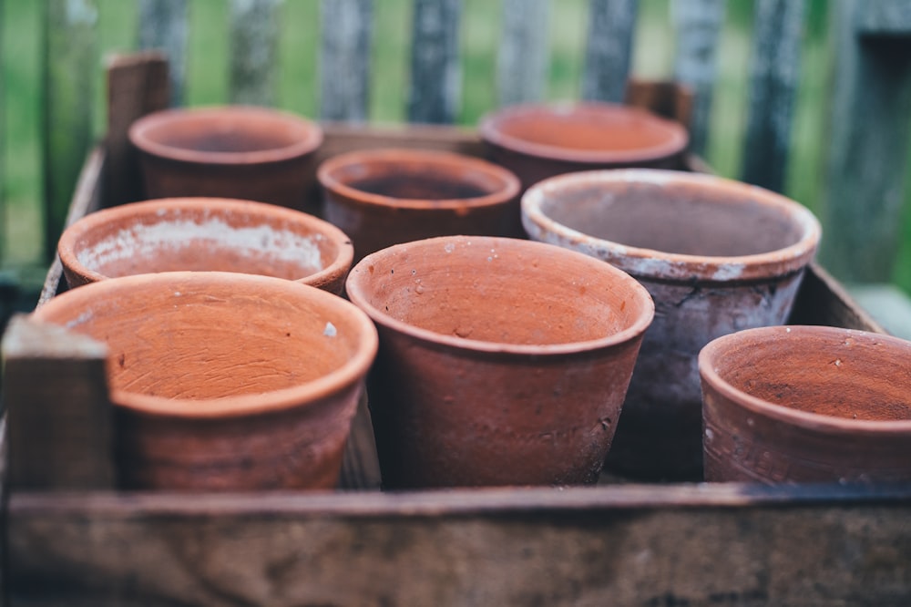 brown ceramic clay pots