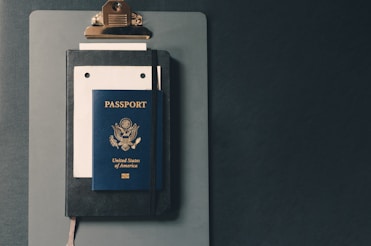 passport on clipboard