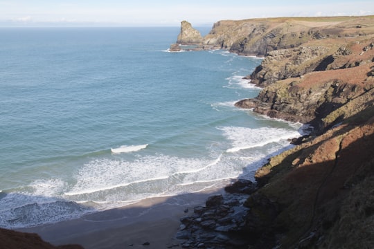 brown seashore rocks during daytime in Tintagel United Kingdom