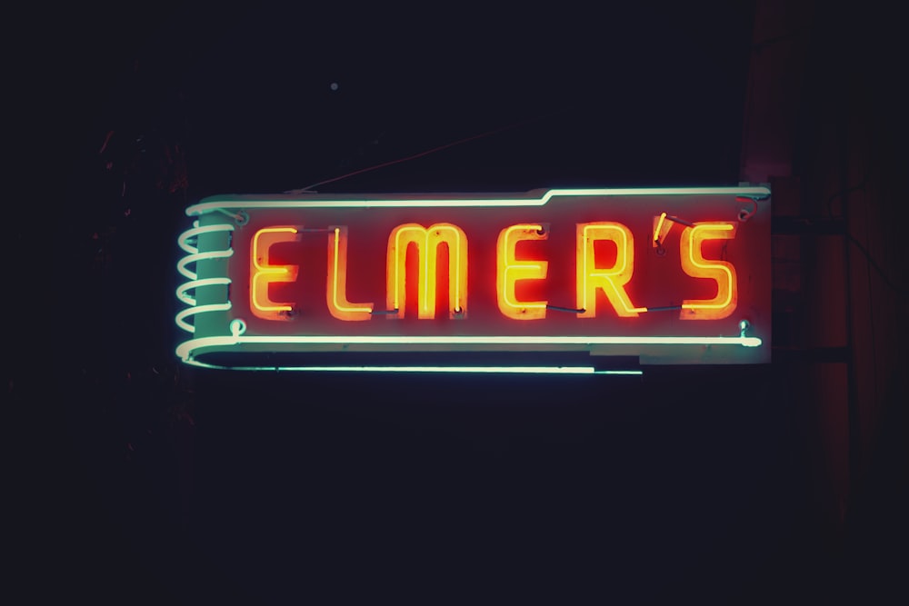 Elmer's neon light signage
