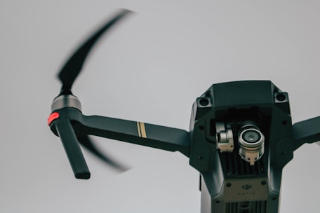Close-up of a drone camera capturing detailed aerial shots