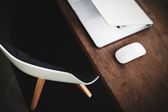 white Apple Magic mouse on brown table