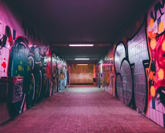 empty tunnel pathway with graffiti walls