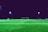 An empty artificial turf soccer field is illuminated by bright stadium lights at night. A goalpost is located in the center background with additional goalposts and various equipment placed around the field.