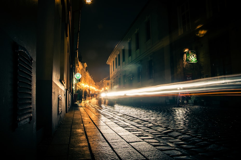 time lapse photography of street light during nighttime