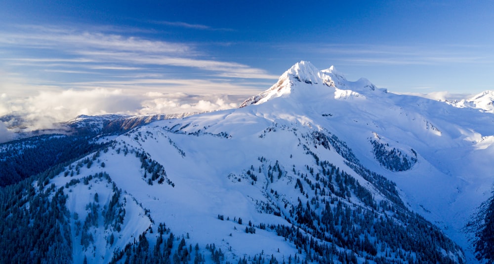 aerial view photography of snow-covered mountain under cloudy sky during daytime