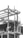 A construction site with a partially built steel framework of a structure. A welder is working on the beams, and a ladder is visible leaning against the structure. The atmosphere appears industrial and busy.