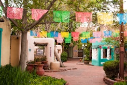 A charming Guadalajara street view showcasing colorful homes and vibrant culture.
