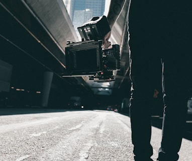 person holding camera with stabilizer