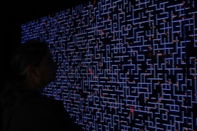 Close-up of advanced security system with digital screens and sensors