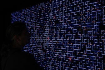 Close-up of advanced security system with digital screens and sensors