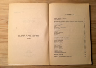The image shows an open book on a light wood surface. The left page contains some text in Turkish, mentioning the fourth edition from 1982, and a note about the publication. The right page features a table of contents titled 'İÇİNDEKİLER', listing topics related to Bertrand Russell, philosophical and modern issues, with corresponding page numbers.