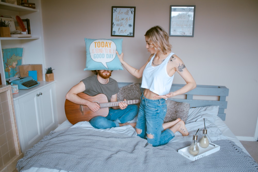 woman and man on bed