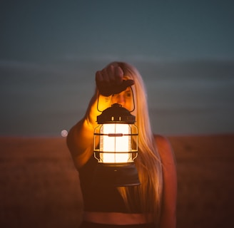 shallow focus photography of woman holding lantern