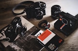 black box surround by three cameras