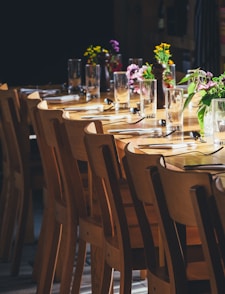 dining table with drinking high glass and fork