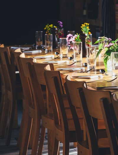 dining table with drinking high glass and fork