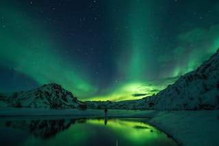 snow mountain with Aurora borealis