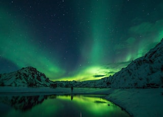 snow mountain with Aurora borealis