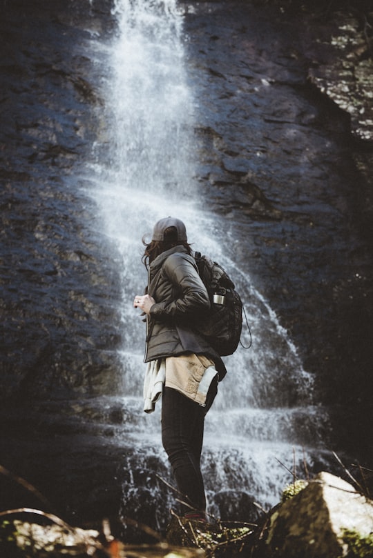 person standing beside waterfalls in Foster Falls Overlook United States