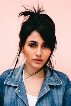 woman wearing blue denim jacket