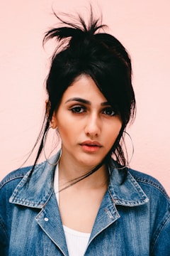 woman wearing blue denim jacket