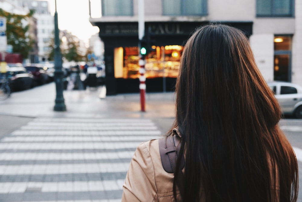 woman crossing street