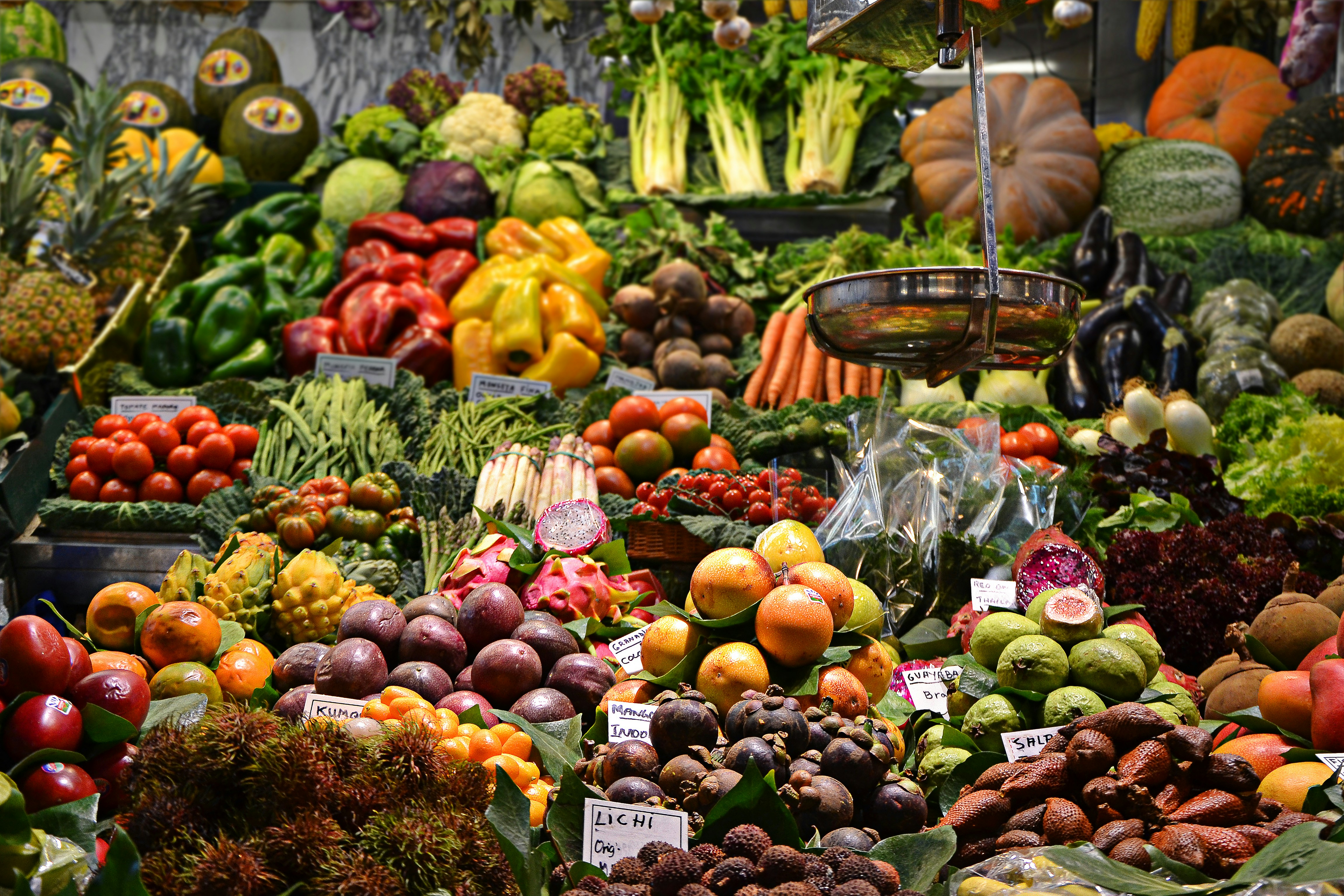 A details of a shop inside Mercado de La Boqueria, in Barcelona.