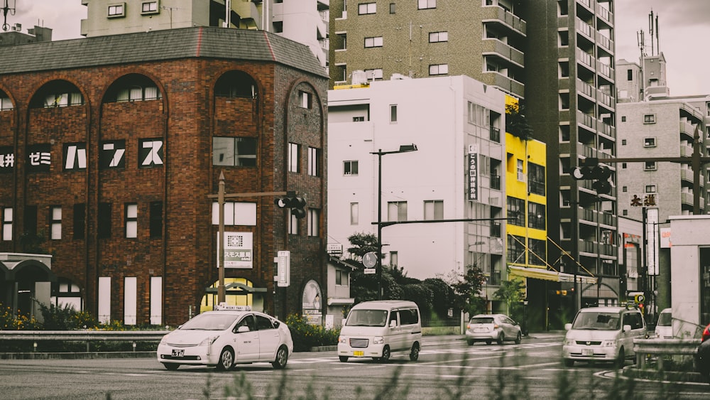 white cars on the road