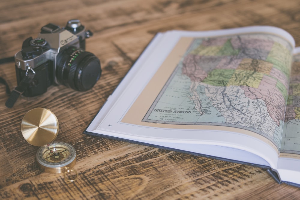 compass with map on table